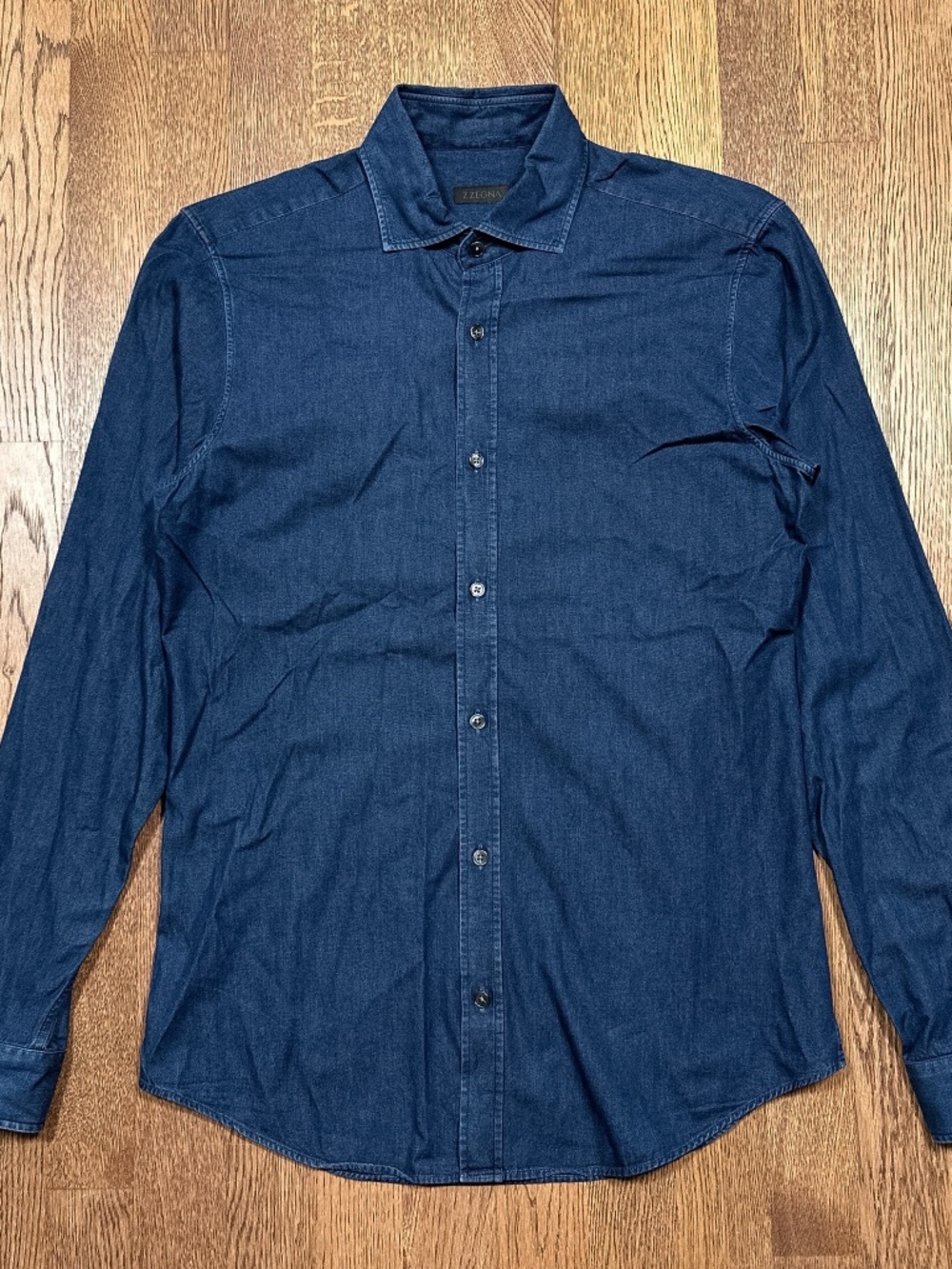 Z Zegna Cotton Indigo Blue L/S Button Shirt Mens Medium